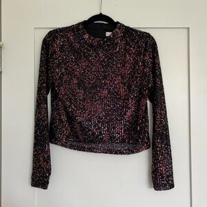 Mango Mockneck Sequin Long Sleeve Top
